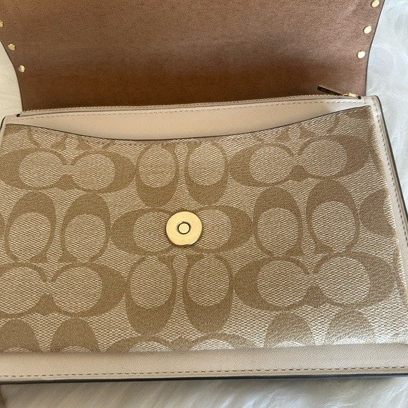 Coach Klare Chalk White Leather Signature Canvas Crossbody Bag 90400 Excellent