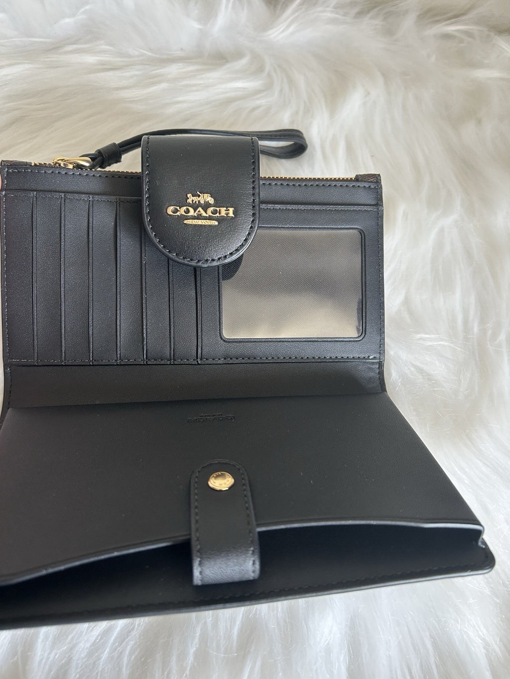 Coach Phone Wallet Brown Black Signature Canvas Wristlet Excellent
