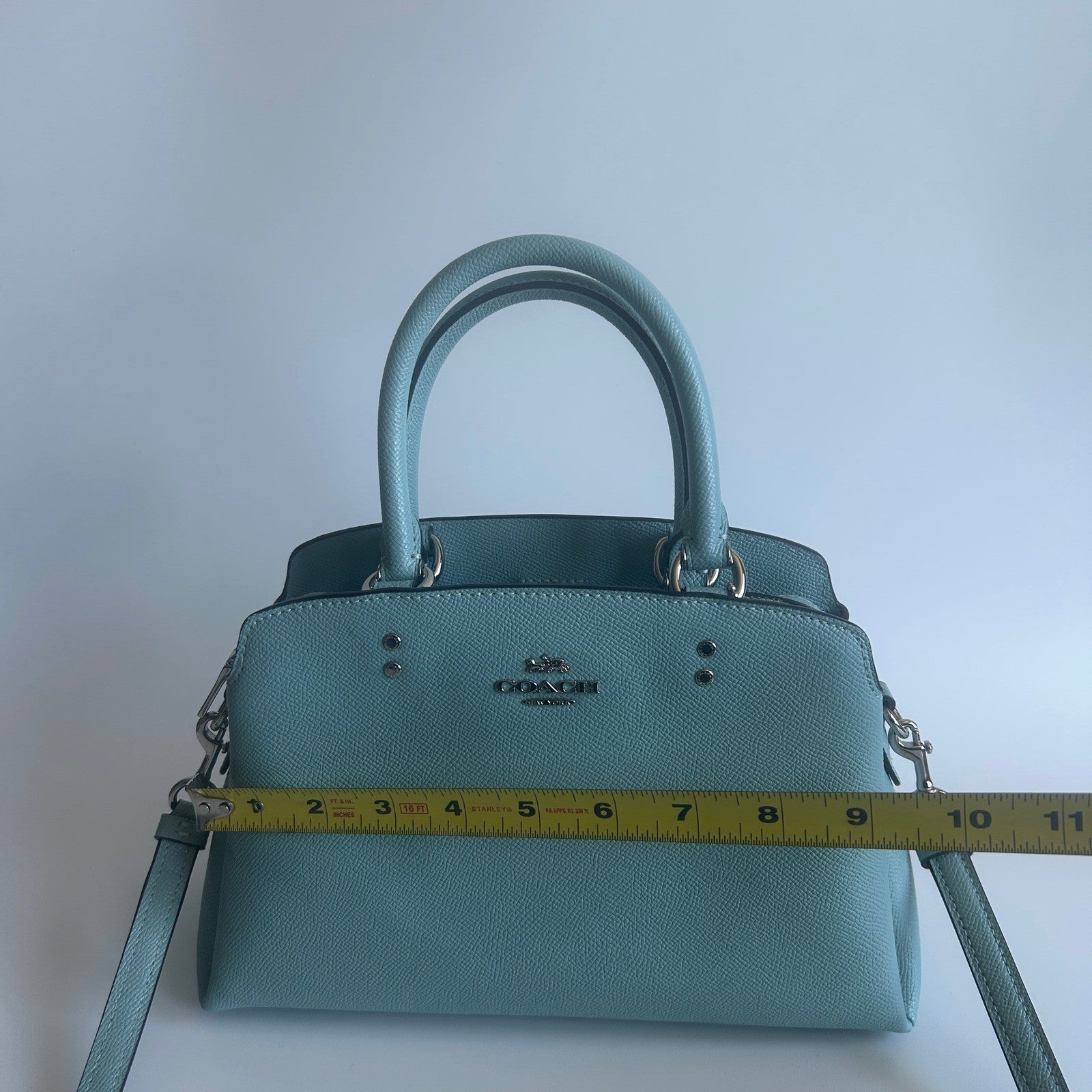 Coach Mini Lillie Carryall Blue Crossgrain Leather Shoulder Bag Excellent