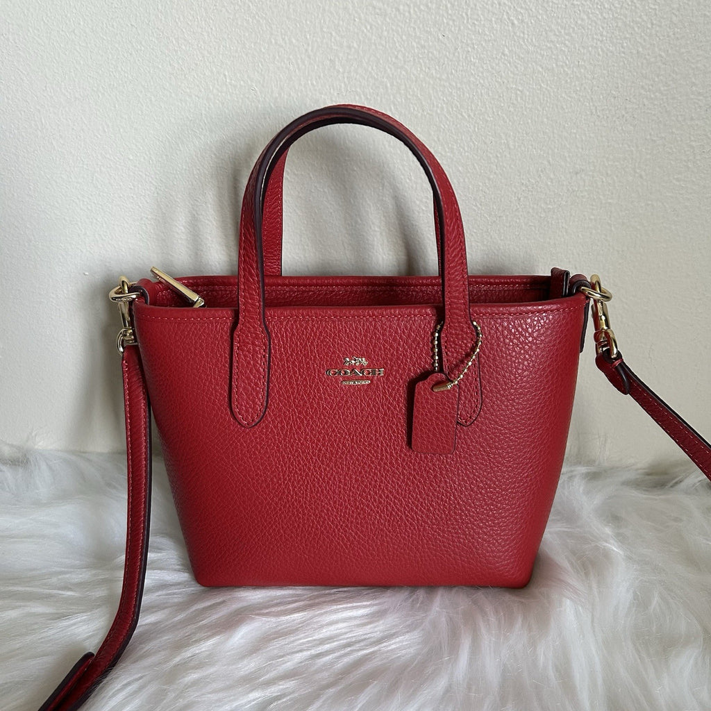 Coach Mini City Tote Red Pebbled Leather Shoulder Bag Excellent