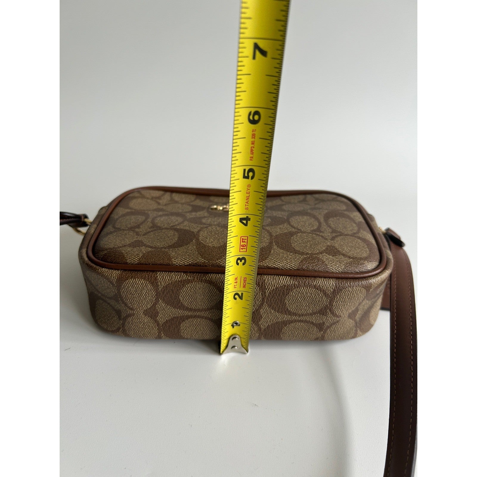 Coach Mini Jamie Camera Bag Brown Signature Canvas Crossbody Excellent