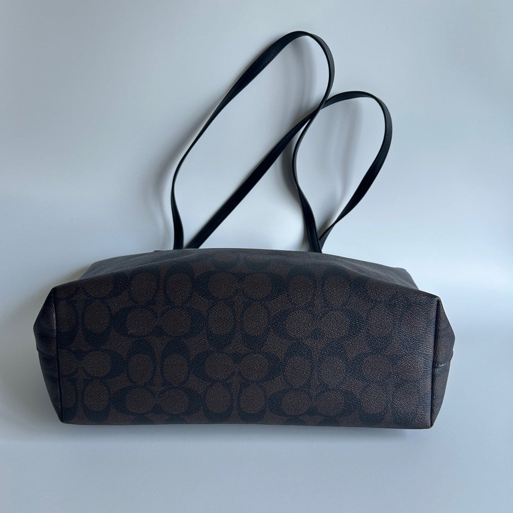 Coach Zip Top Tote Brown Signature Canvas Leather Bag 4455 Good