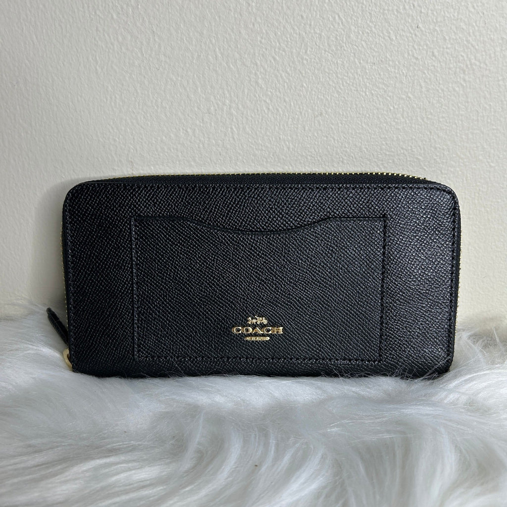 Coach Accordion Zip Wallet Black Crossgrain Leather F54007 NEW