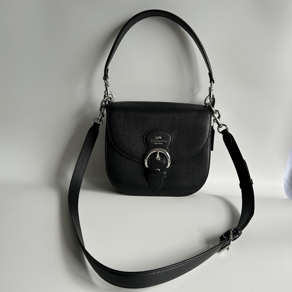 Coach Kleo Shoulder Bag 23 Black Pebbled Leather C5686 Excellent