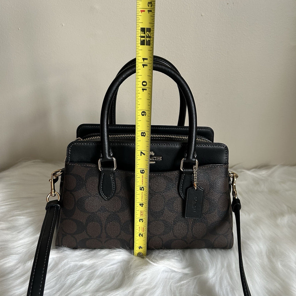 Coach Mini Darcie Carryall Brown Black Signature Canvas Leather Excellent
