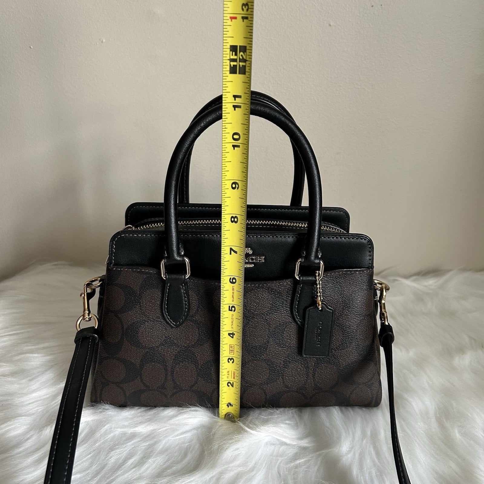 Coach Mini Darcie Carryall Brown Black Signature Canvas Leather Excellent