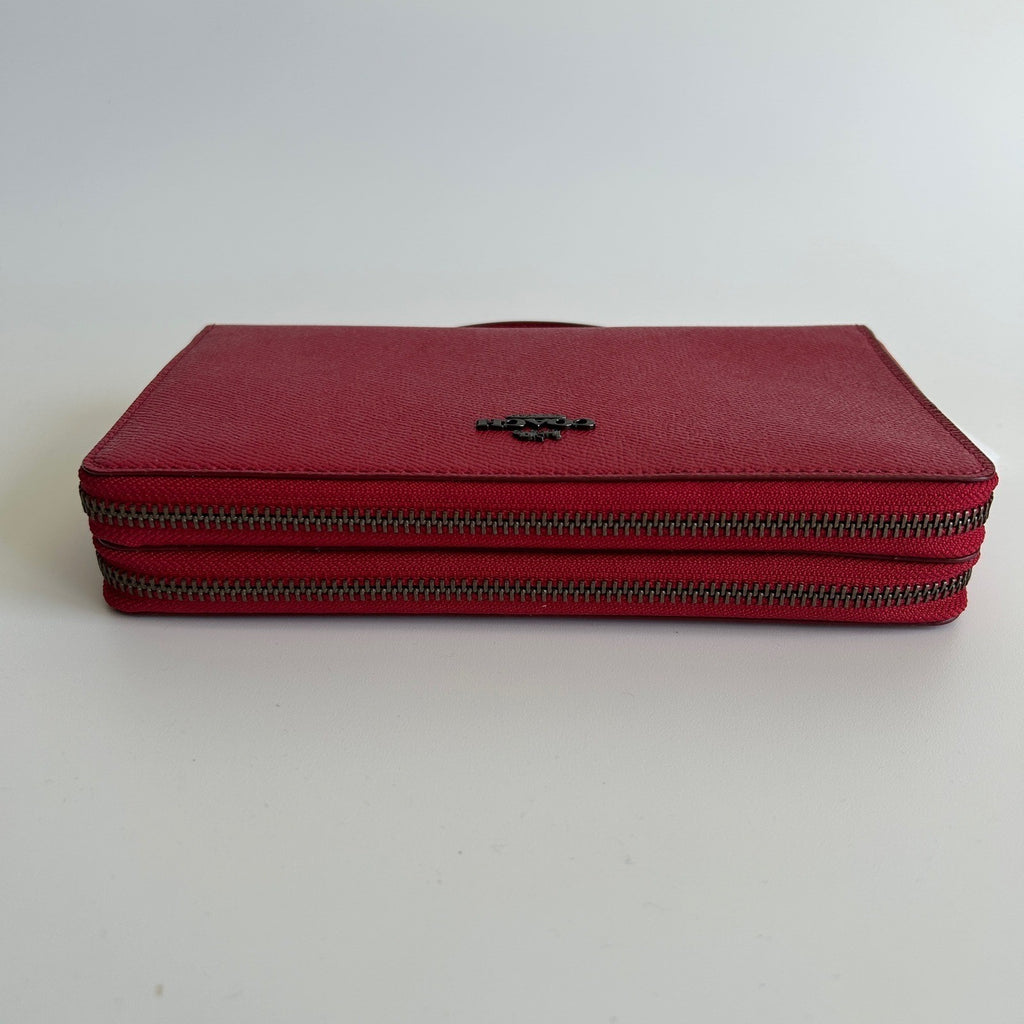 Coach Double Zip Travel Wallet Red Leather Organizer F23334 NEW