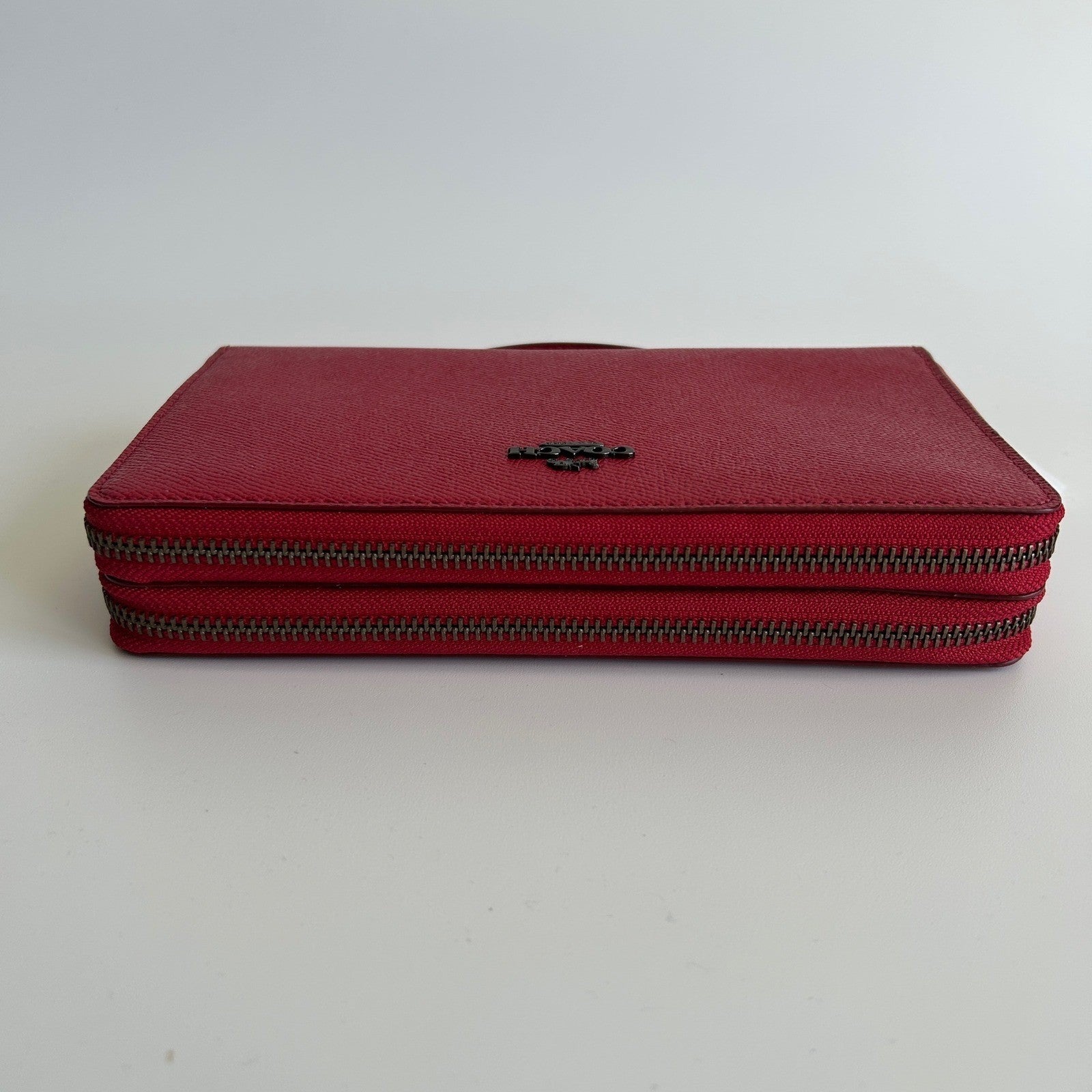 Coach Double Zip Travel Wallet Red Leather Organizer F23334 NEW