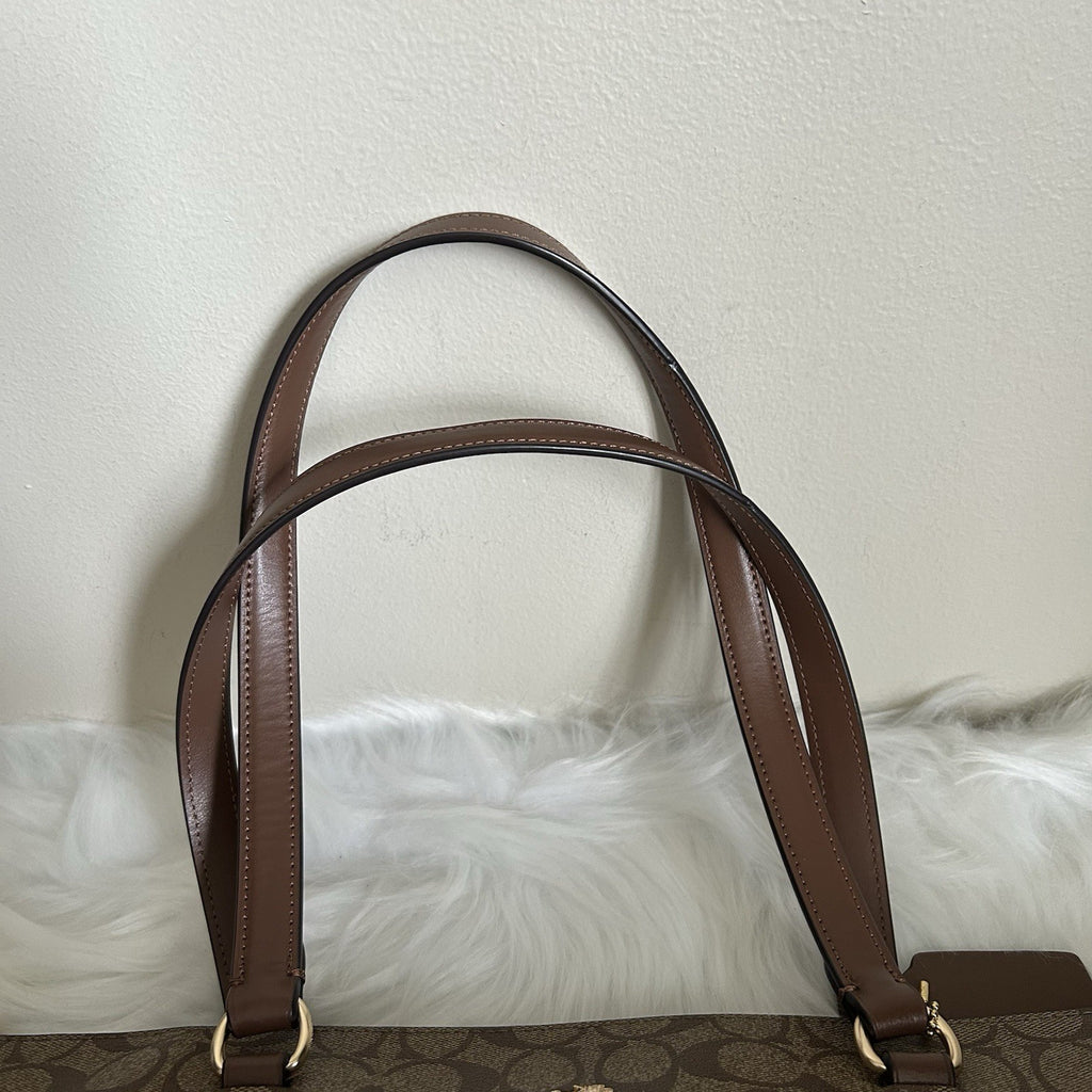 Coach Gallery Tote Khaki Saddle Signature Canvas Leather Shoulder Bag Excellent