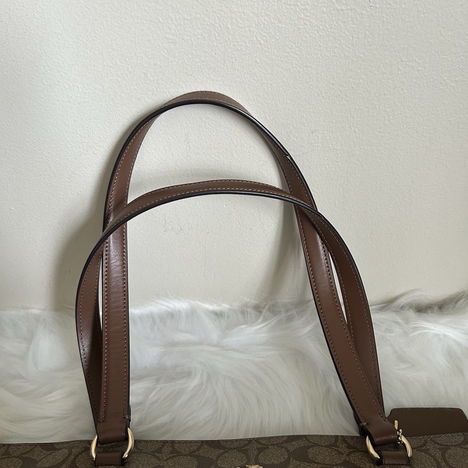 Coach Gallery Tote Khaki Saddle Signature Canvas Leather Shoulder Bag Excellent