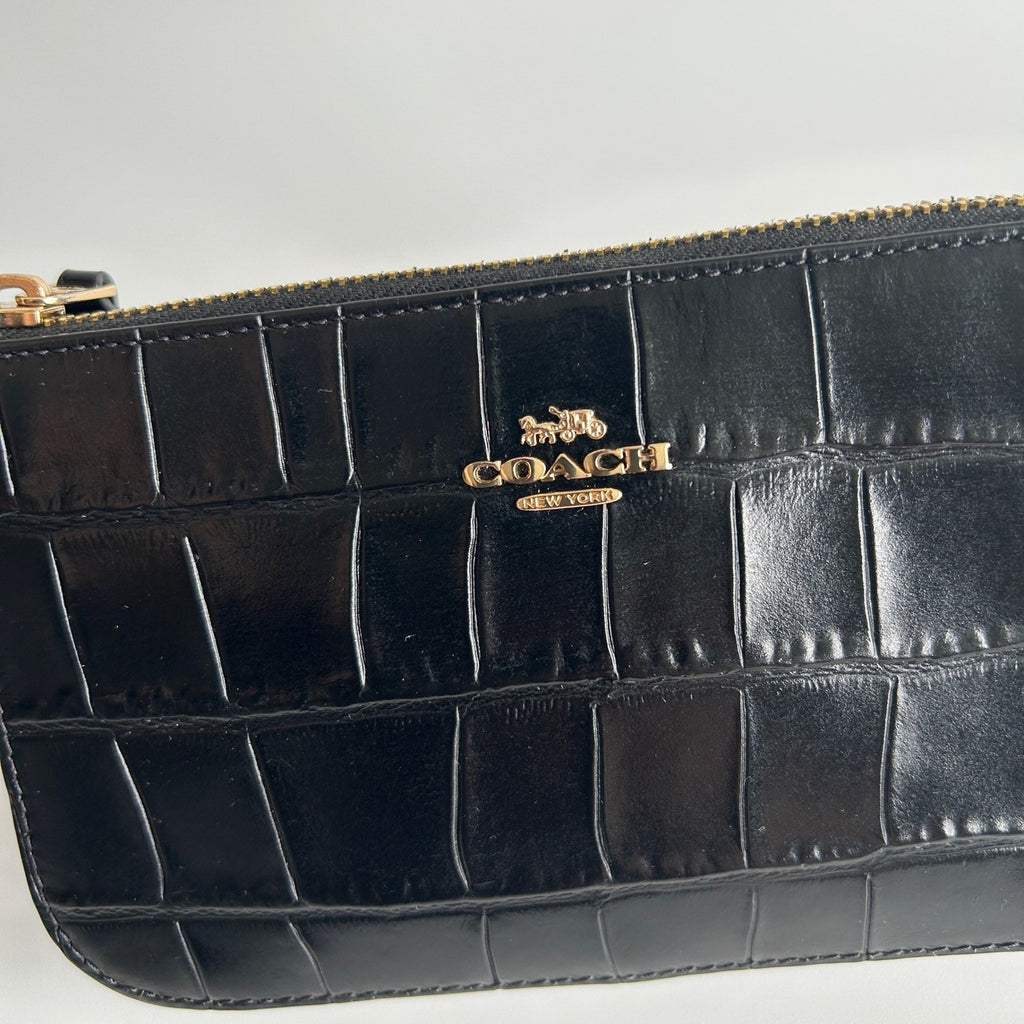 Coach Nolita 19 Black Crocodile Embossed Leather Wristlet Bag Excellent
