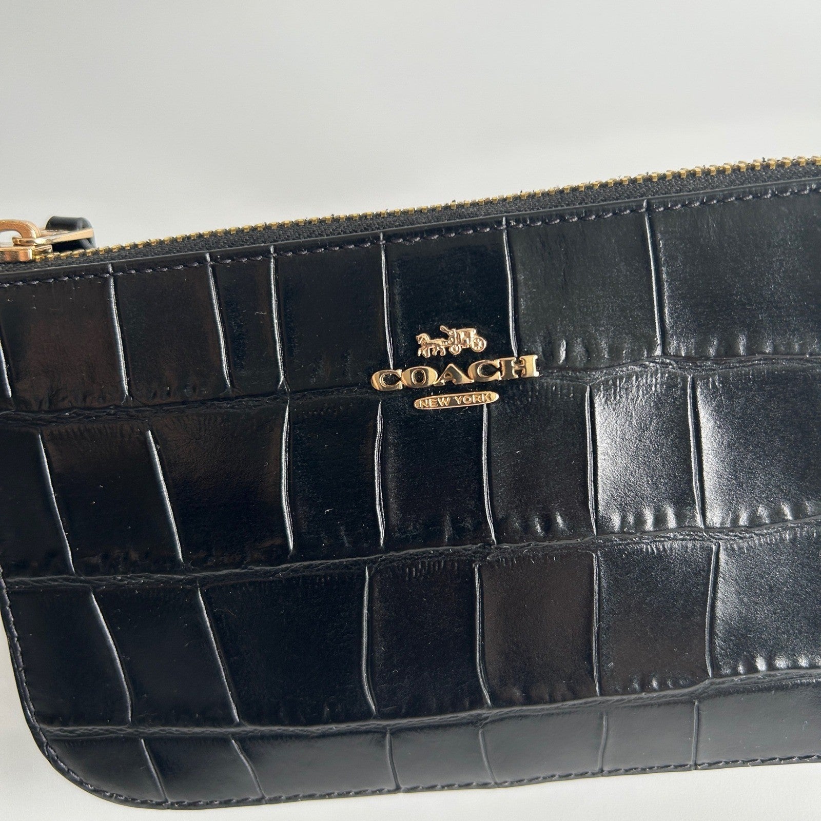 Coach Nolita 19 Black Crocodile Embossed Leather Wristlet Bag Excellent