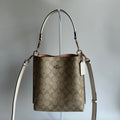 Coach Mollie Bucket Bag 22 Khaki Chalk Signature Canvas Leather Crossbody GOOD