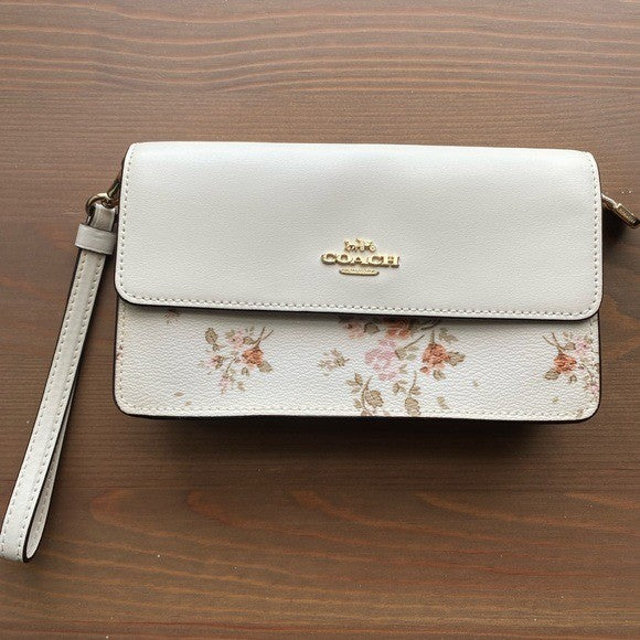 Coach Noa Pop-Up Messenger Chalk White Pebbled Leather Floral Excellent