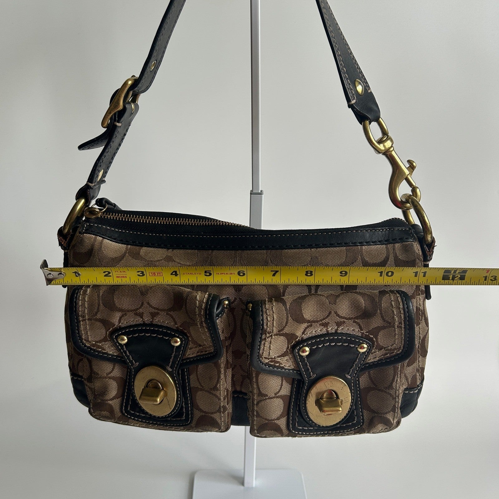 Coach Legacy Signature Brown Canvas Leather Shoulder Bag F12869 Fair