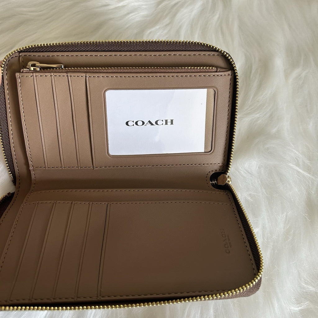 Coach Medium Id Zip Wallet Tan Brown Signature Canvas CW781 NEW