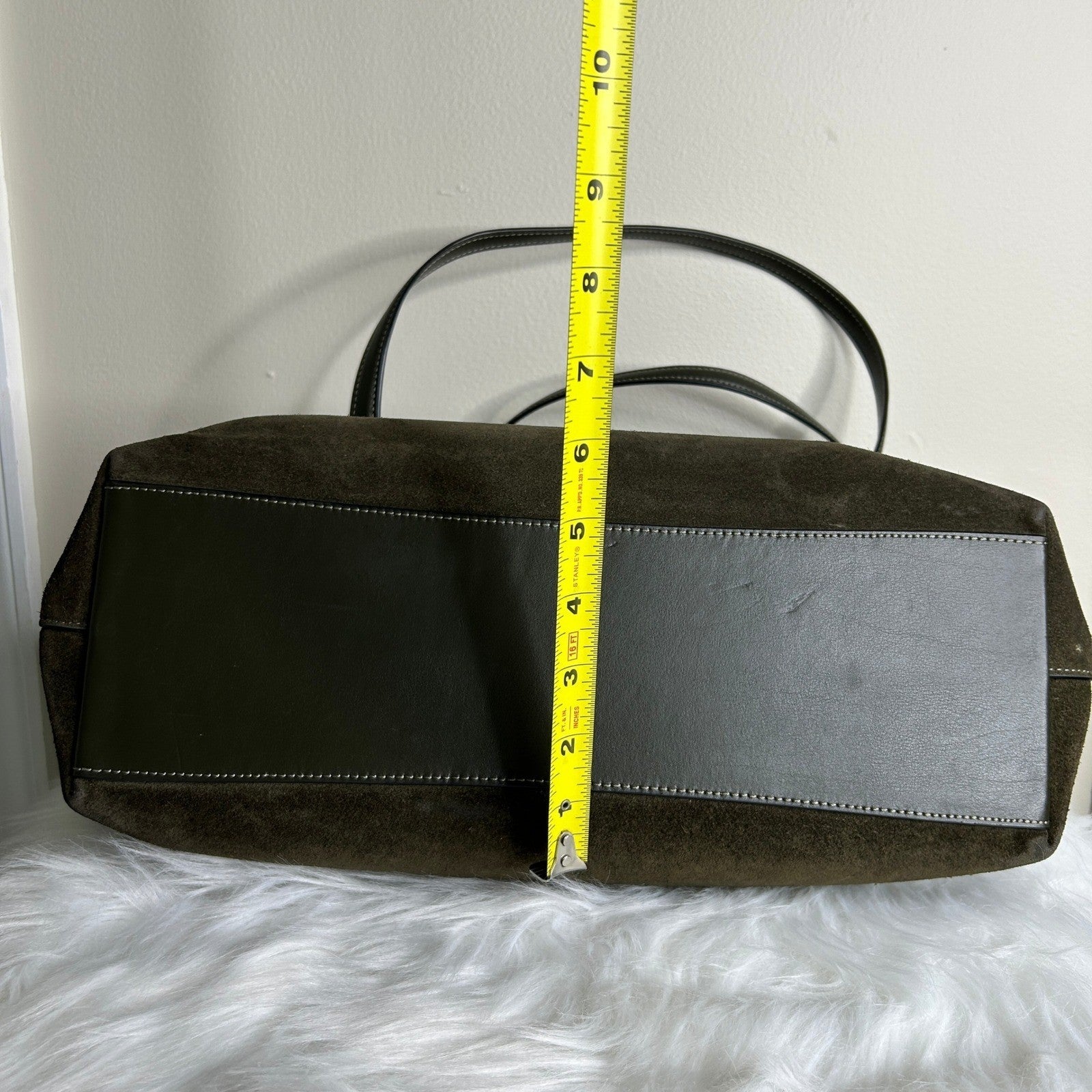 Coach Station Tote CCC77 Olive Green Suede Leather Shoulder Bag Good