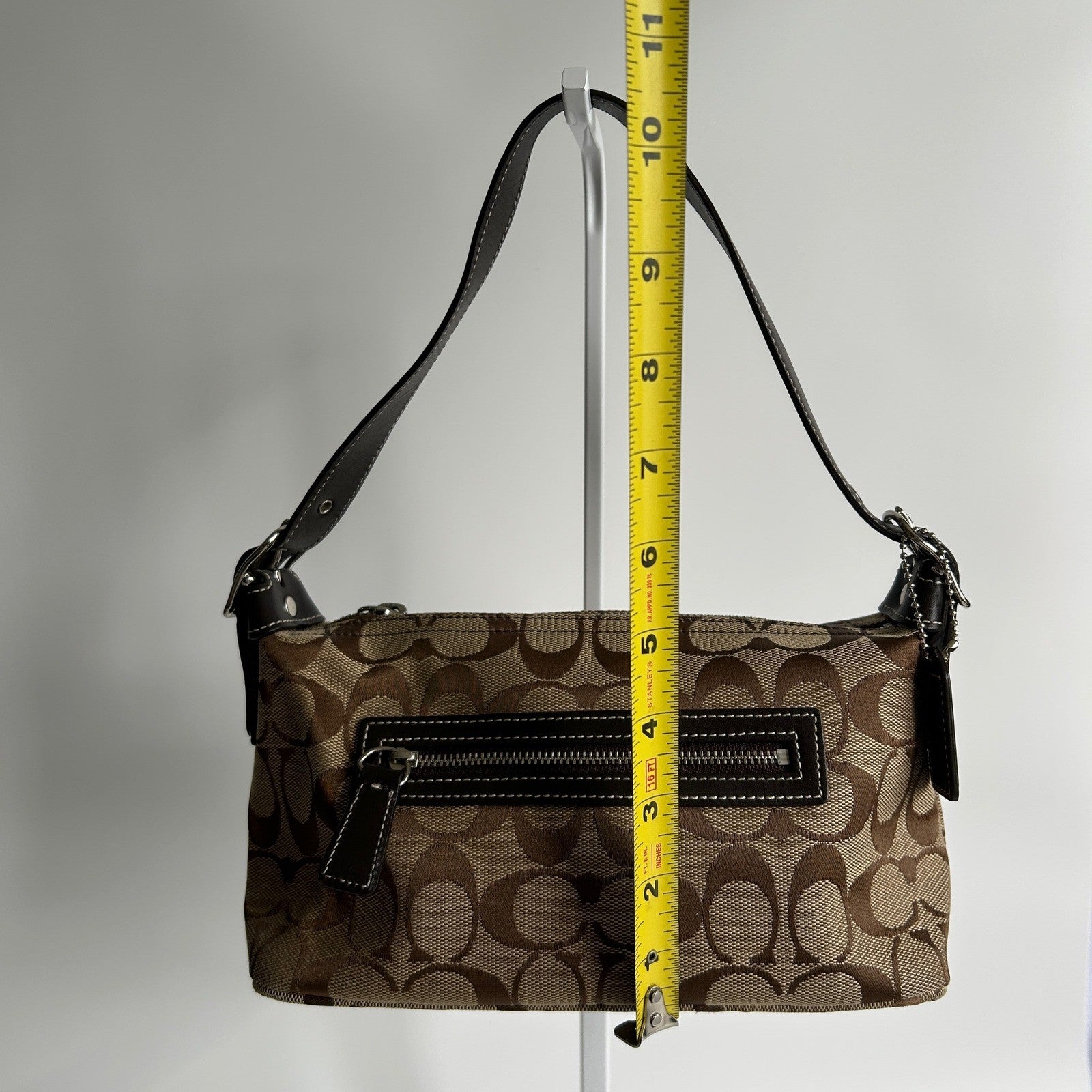 Coach Signature Demi Brown Canvas Leather Shoulder Bag 6094 Excellent