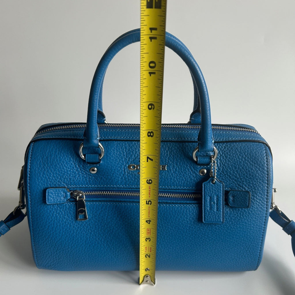 Coach Peanuts Rowan Blue Pebbled Leather Satchel Excellent