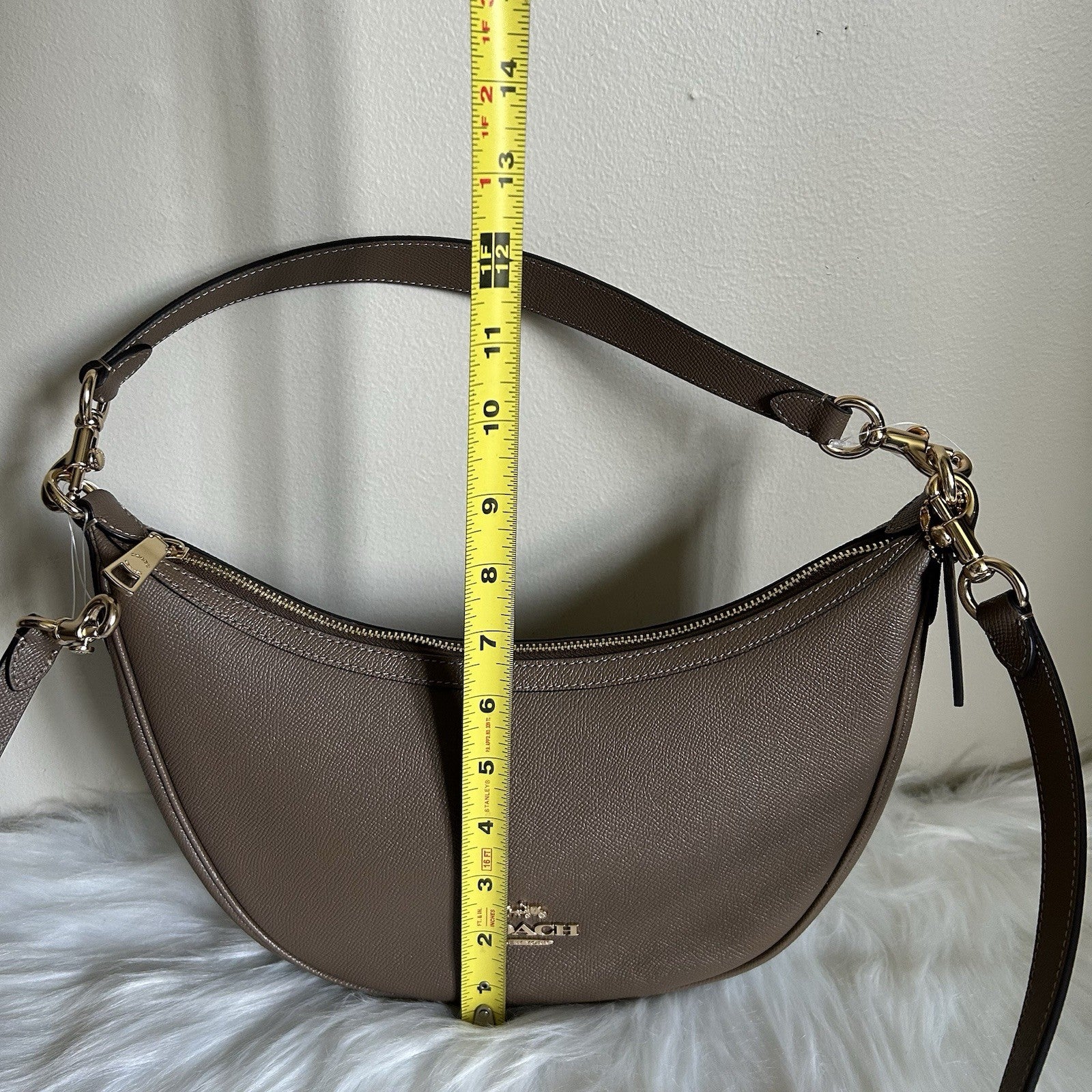 Coach Aria Dark Stone Pebbled Leather Shoulder Bag CCL28 NEW