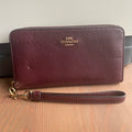 Coach Accordion Zip Cranberry Pebbled Leather Wristlet Wallet Excellent
