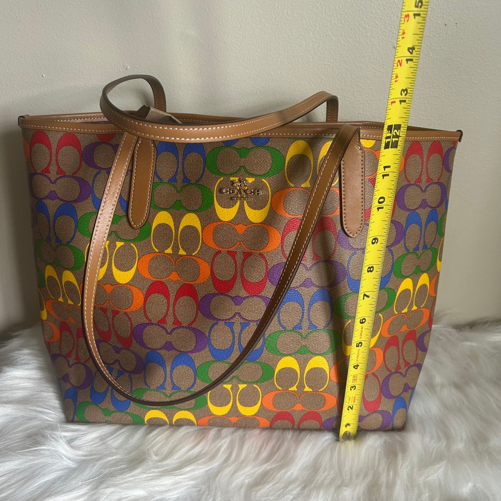 Coach Rainbow Signature Light Saddle Coated Canvas City Tote Bag NEW