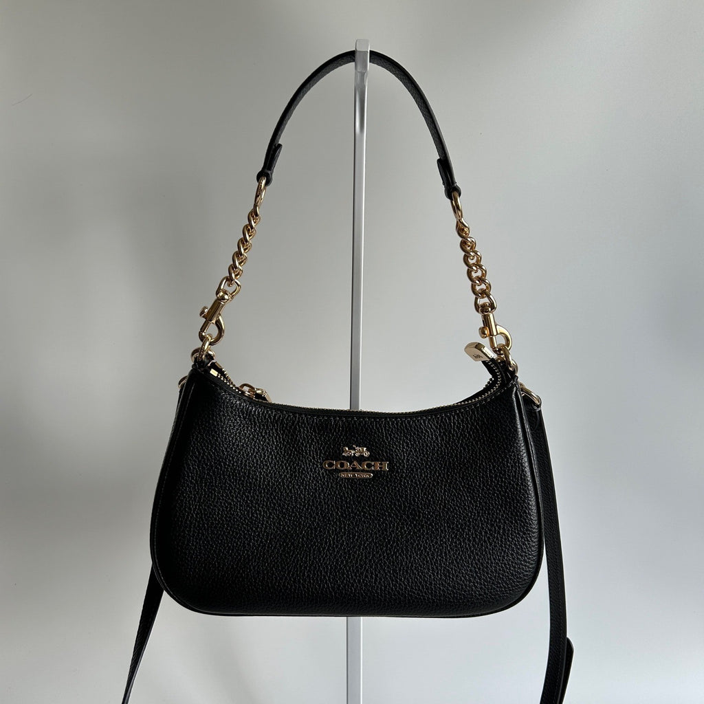 Coach Teri Black Pebbled Leather Shoulder Bag CV934 Excellent