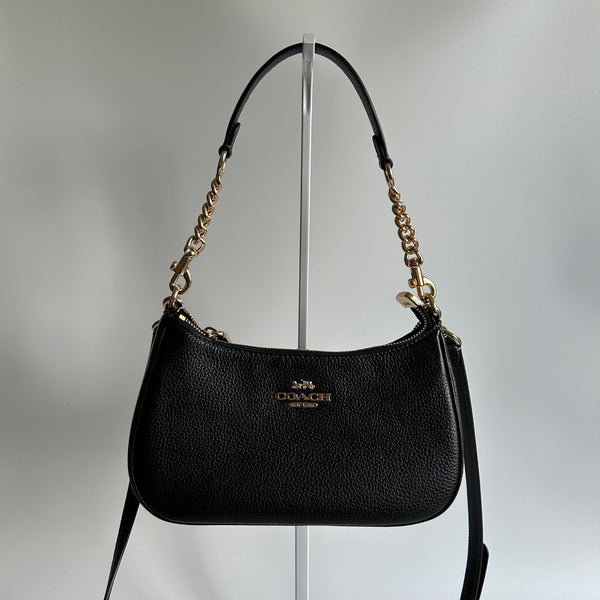 Coach Teri Black Pebbled Leather Shoulder Bag CV934 Excellent