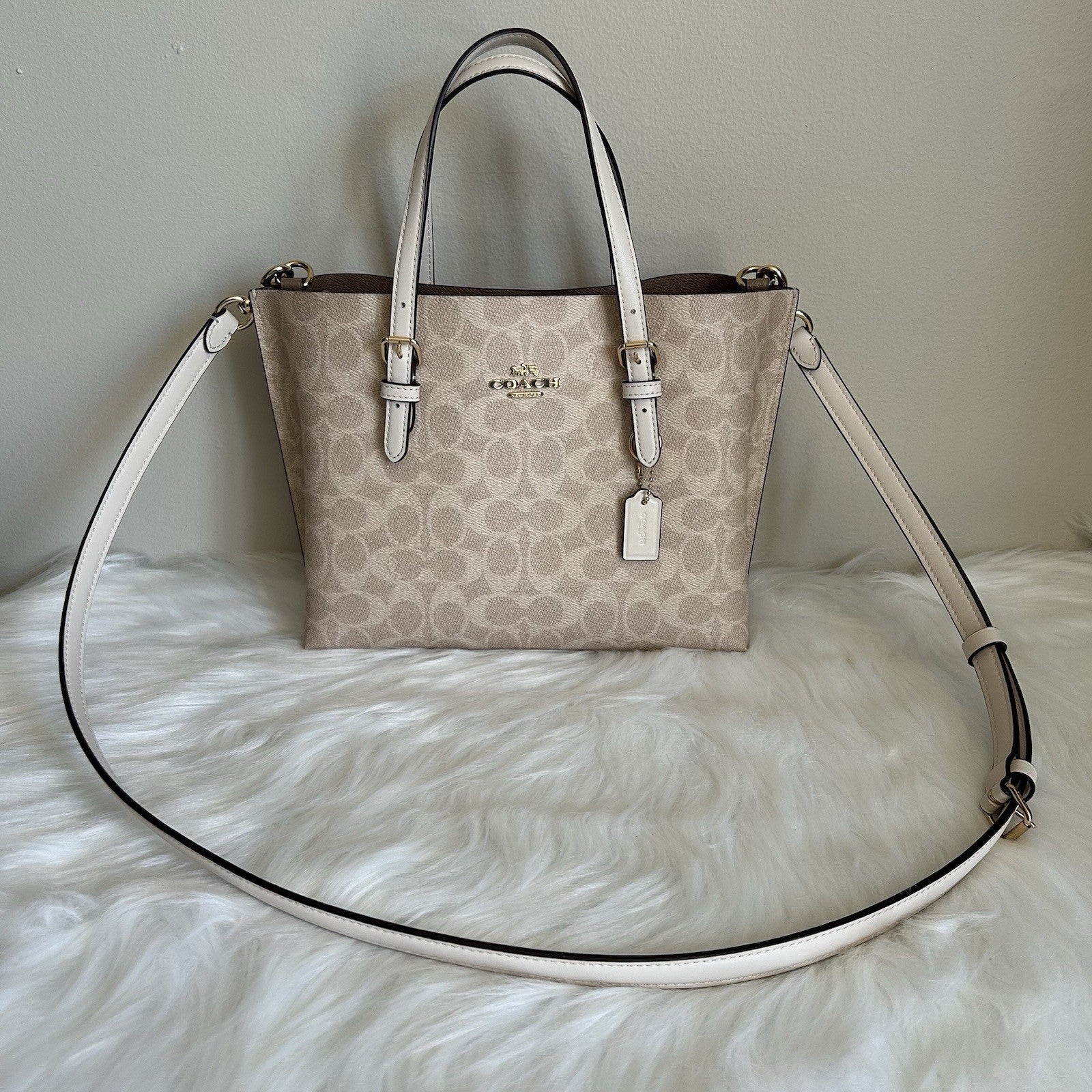 Coach Mollie Tote 25 Chalk Taupe Signature Canvas Shoulder Bag Good
