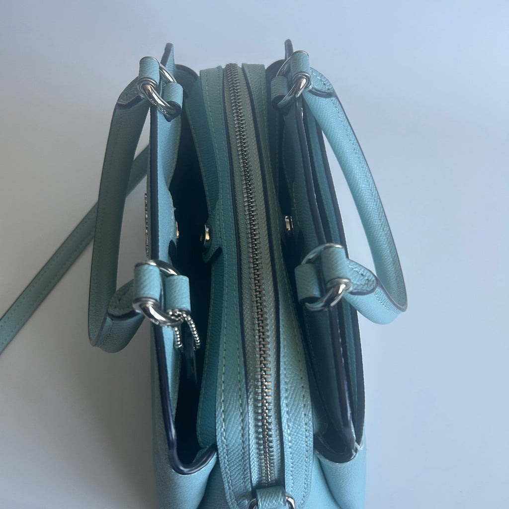 Coach Mini Lillie Carryall Blue Crossgrain Leather Shoulder Bag Excellent