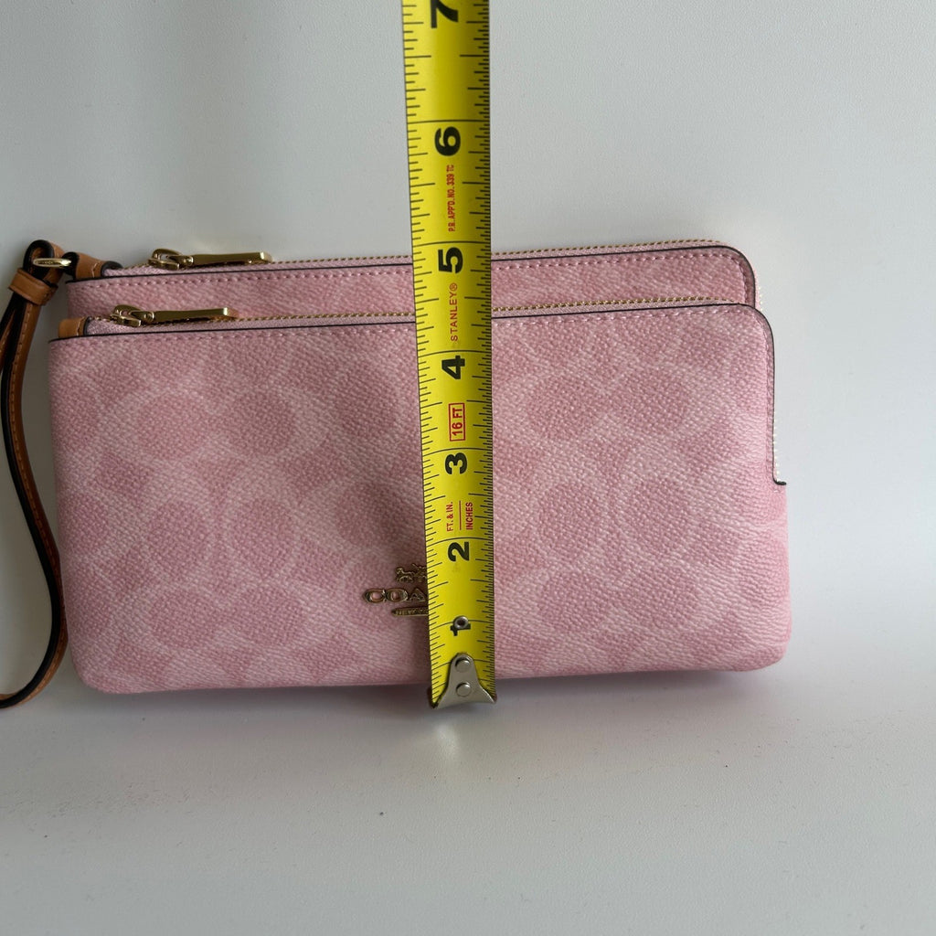 Coach CEF61 Powder Pink Signature Coated Canvas Double Zip Wristlet NEW