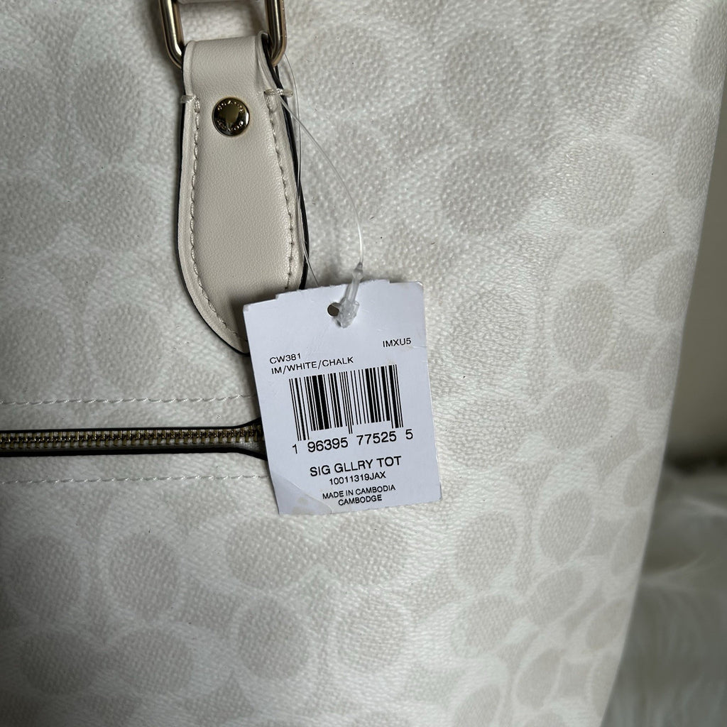 Coach Gallery Tote Chalk White Signature Canvas Leather Bag NEW