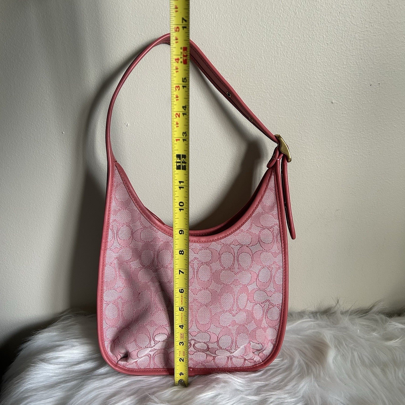 Coach Ergo Pink Signature Jacquard Leather Shoulder Bag C2588 Good