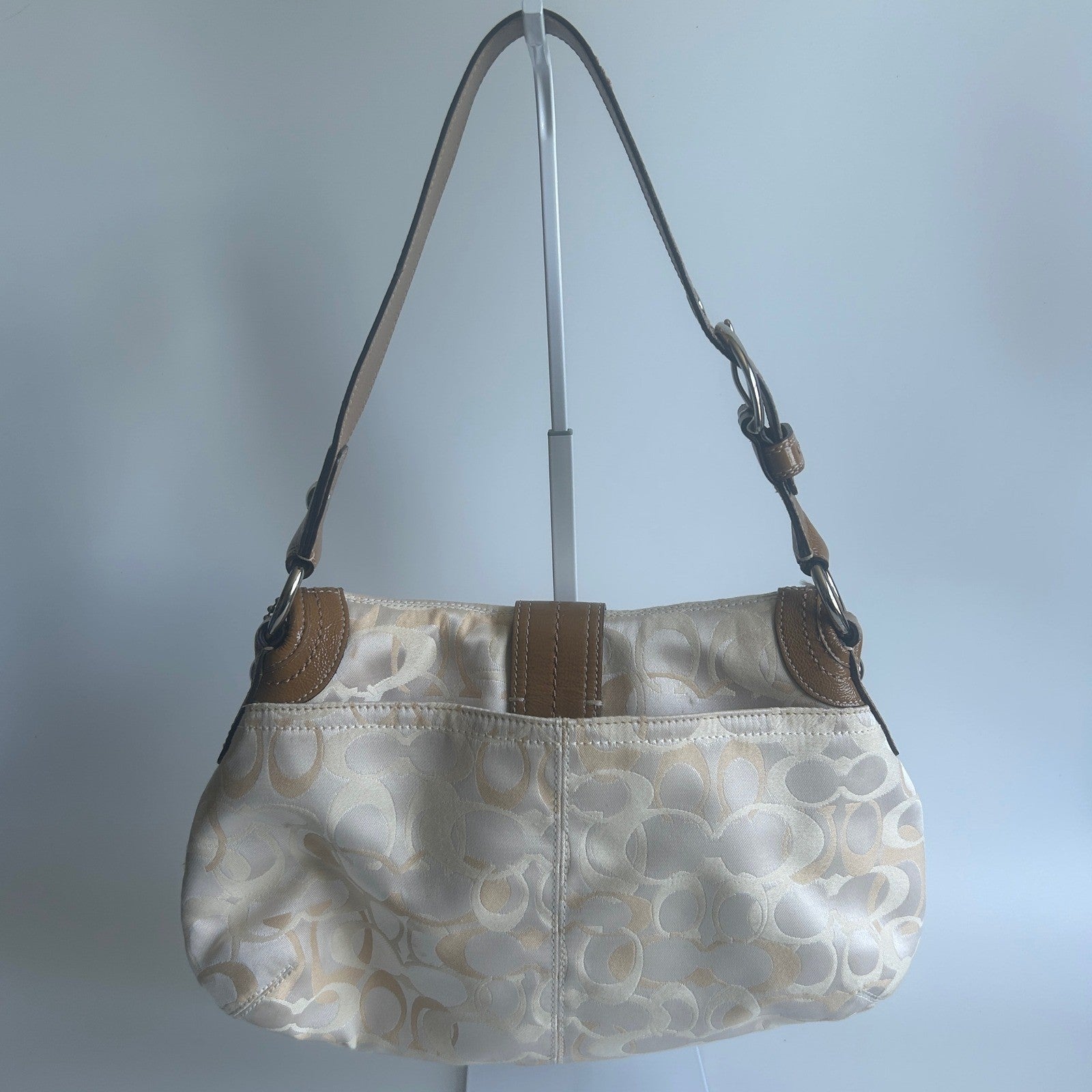 Coach Soho Signature Cream Tan Jacquard Leather Shoulder Bag GOOD