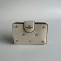 Coach Medium Corner Zip Wallet Chalk White Star Print Leather Excellent