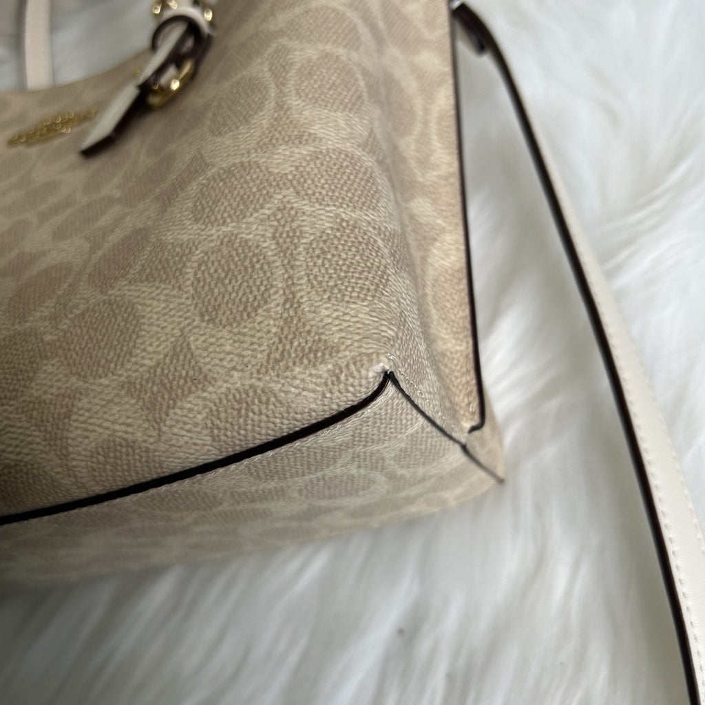 Coach Mollie Tote 25 Sand Chalk Signature Canvas Leather Bag NEW