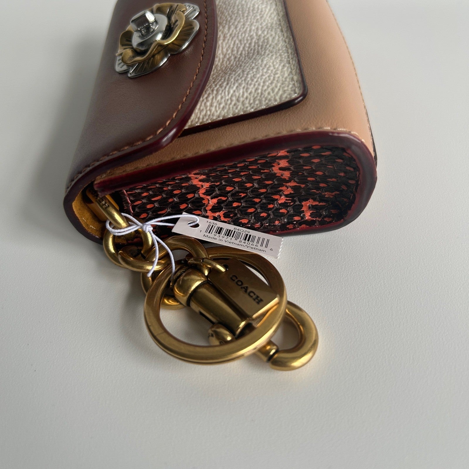 Coach Parker Bag Charm Brown Multi Leather Tea Rose 1636 NWT