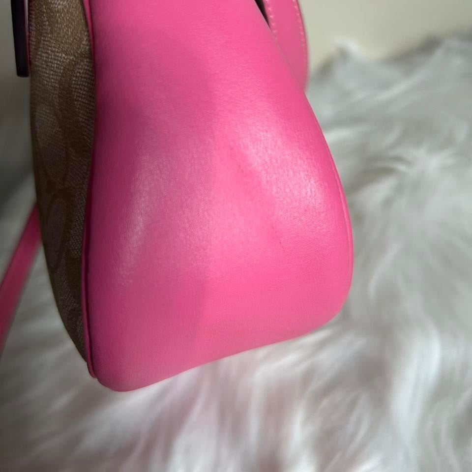 Coach Teri Khaki Electric Pink Signature Canvas Shoulder Bag Excellent
