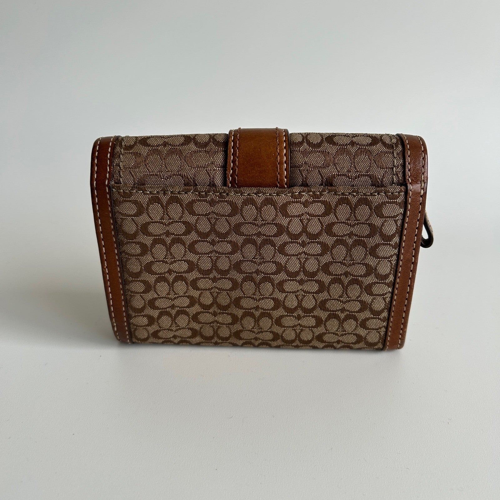 Coach Soho Signature Brown Canvas Leather Buckle Compact Wallet Excellent