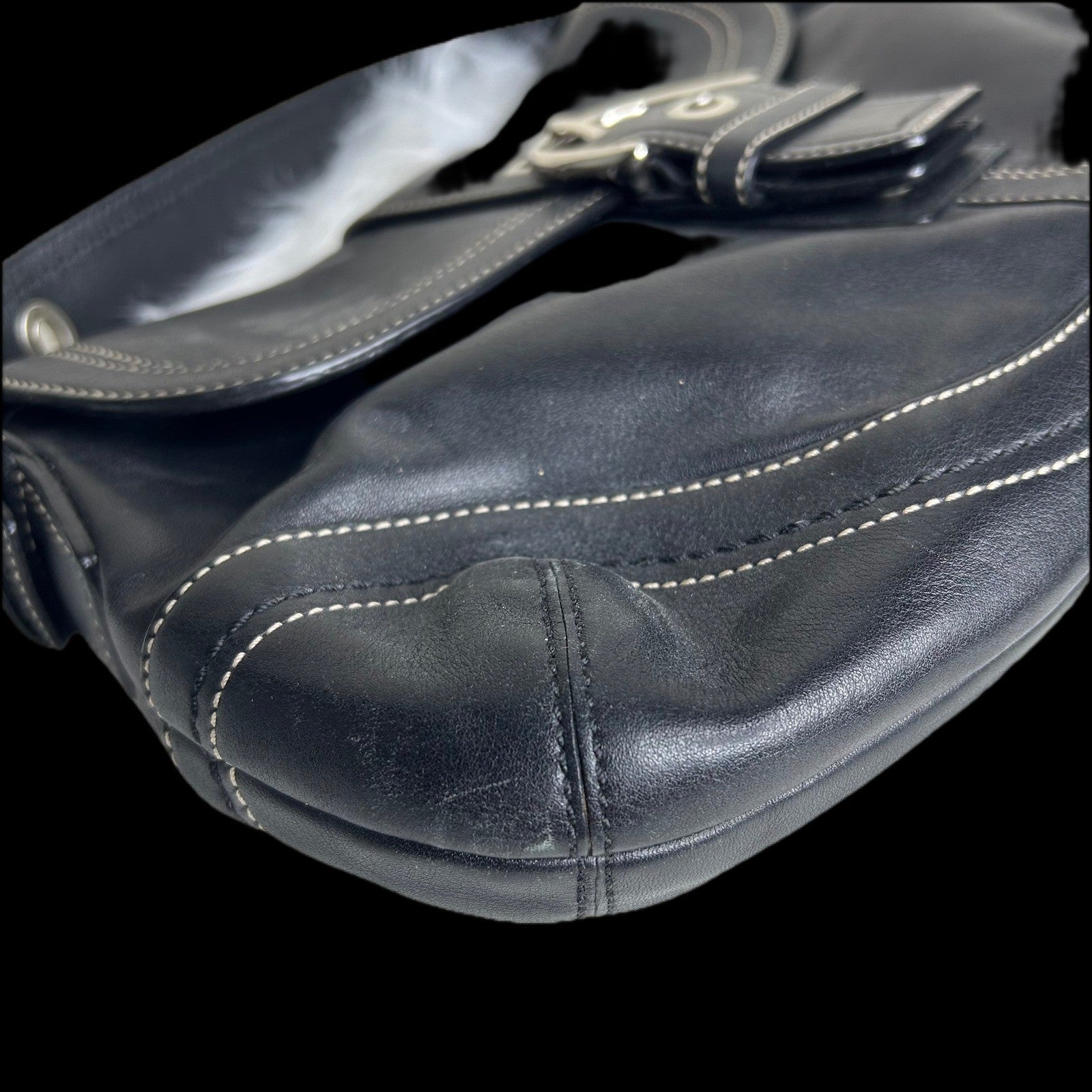 Coach Soho Black Leather Flap Shoulder Bag Good