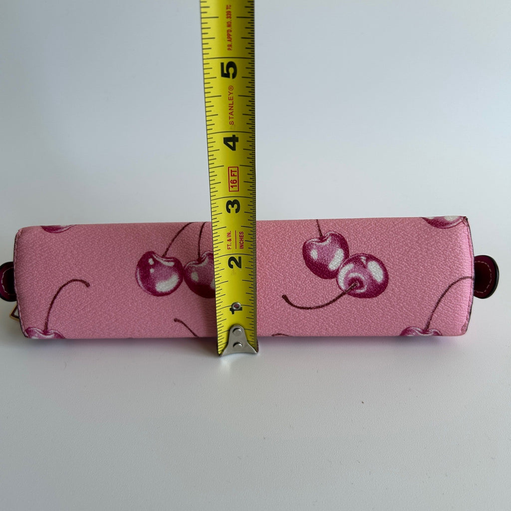 Coach Pencil Case Pink Cherry Coated Canvas Cosmetic Bag Excellent