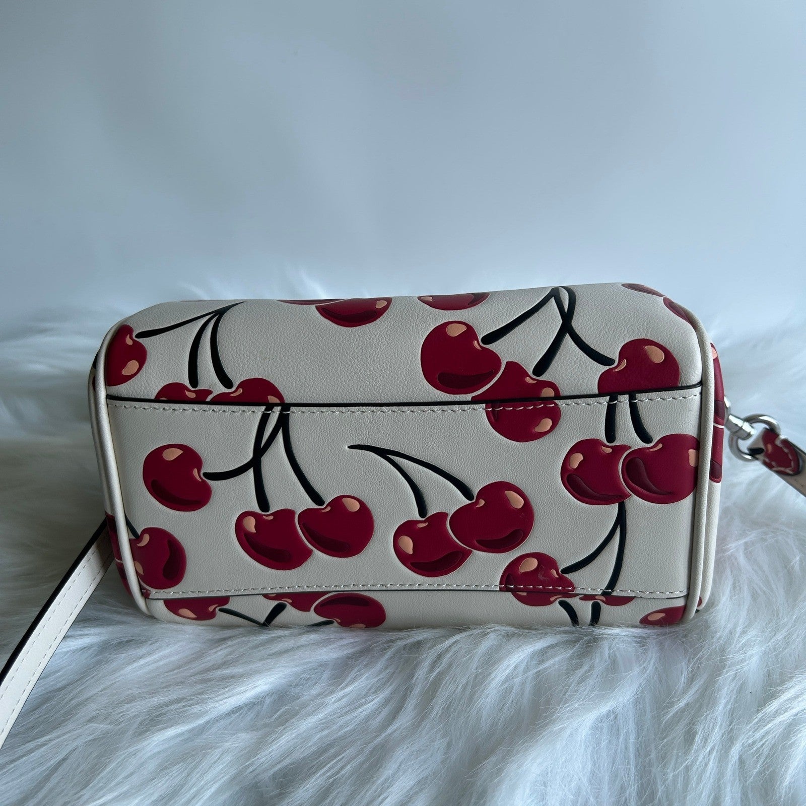 Coach Mini Rowan Satchel Chalk White Cherry Print Leather Crossbody Excellent
