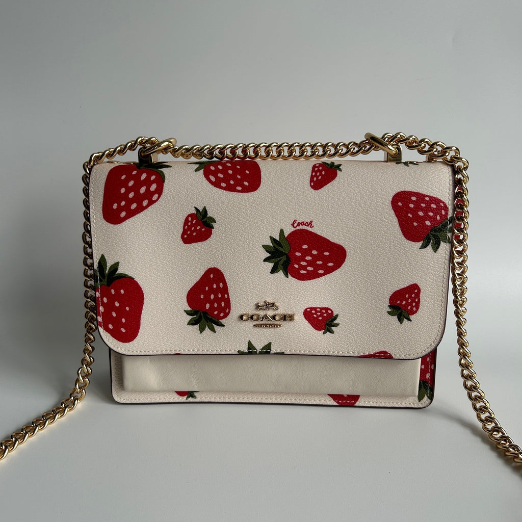 Coach Klare Crossbody Chalk White Strawberry Pebbled Leather Bag Excellent