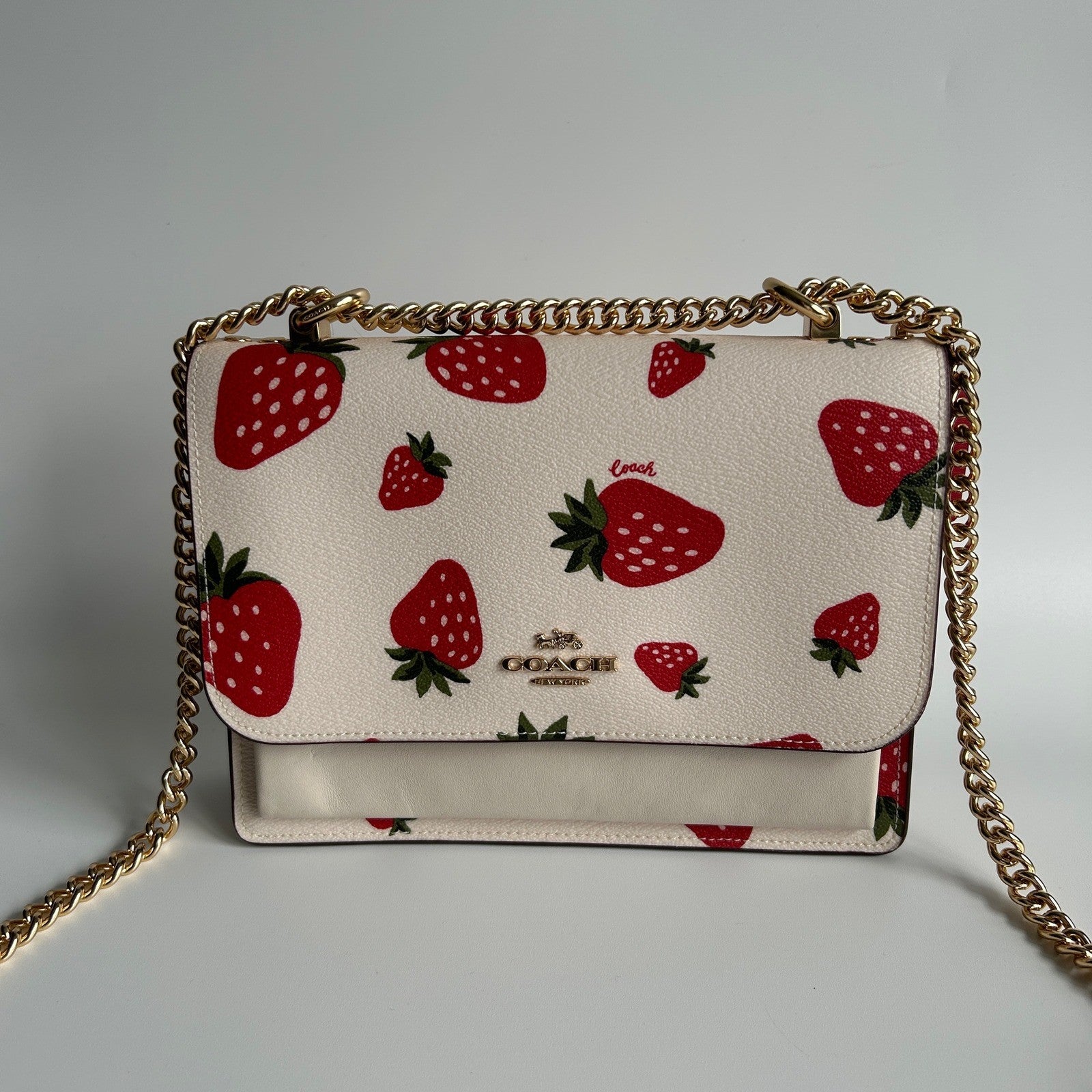 Coach Klare Crossbody Chalk White Strawberry Pebbled Leather Bag Excellent