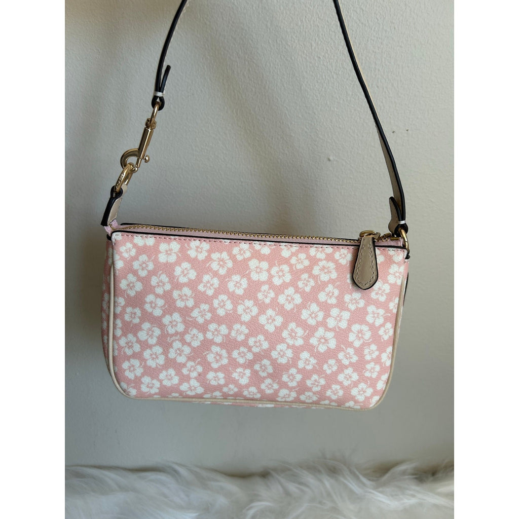 Coach Nolita 19 Pink White Floral Coated Canvas Shoulder Bag Excellent