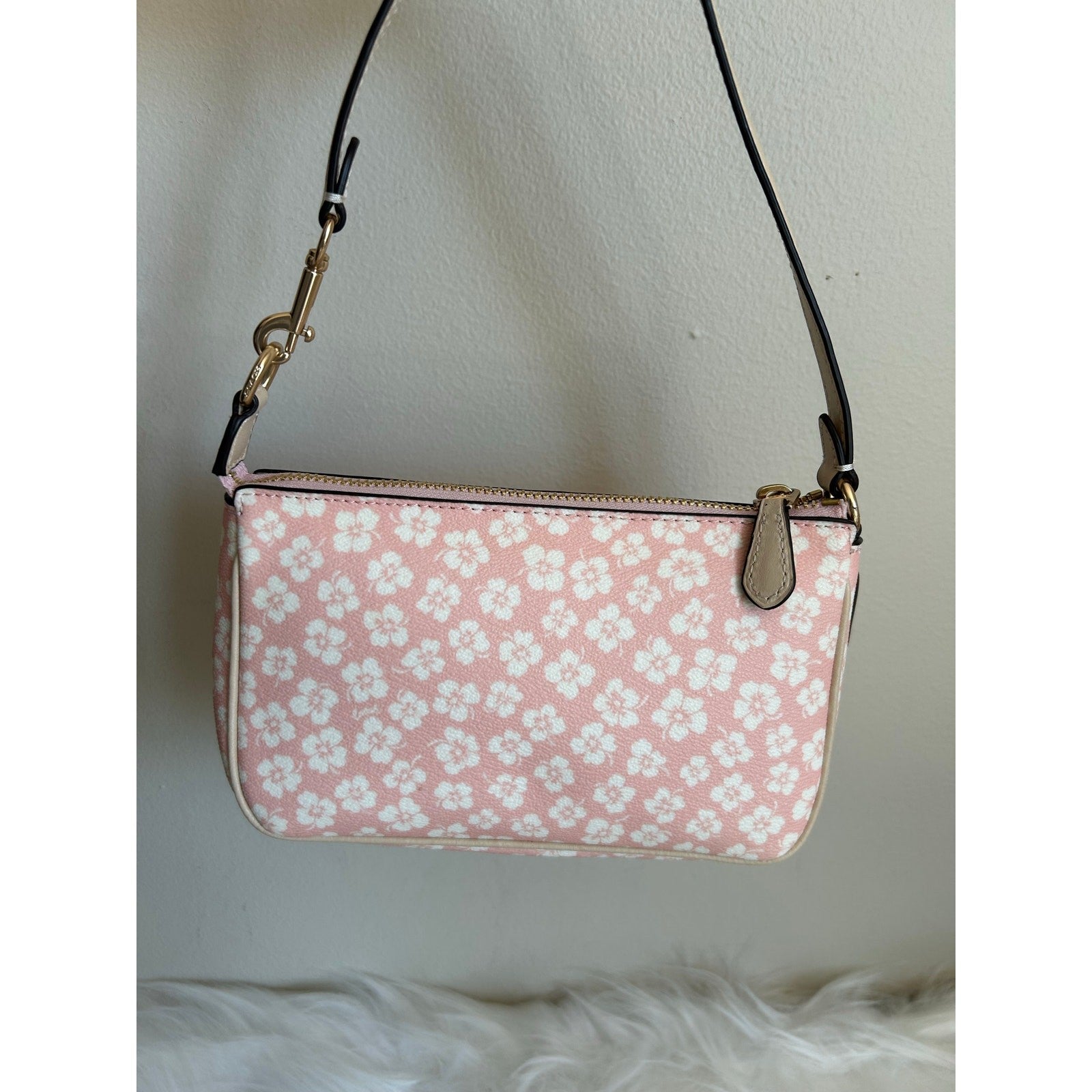 Coach Nolita 19 Pink White Floral Coated Canvas Shoulder Bag Excellent