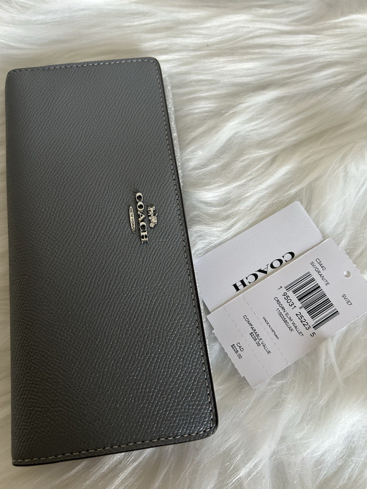 Coach Slim Wallet Granite Grey Crossgrain Leather New