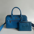 Coach Peanuts Rowan Blue Pebbled Leather Satchel Excellent