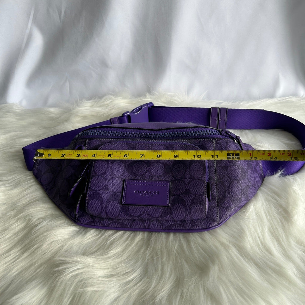 Coach Track Belt Bag Purple Signature Canvas Leather C9893 Good Condition