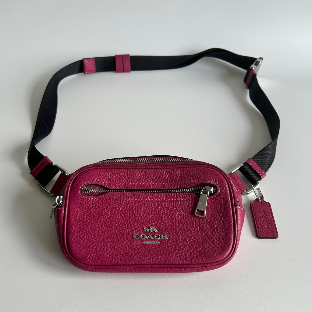 Coach Elias Mini Belt Bag Magenta Pebbled Leather Fanny Pack Good Condition